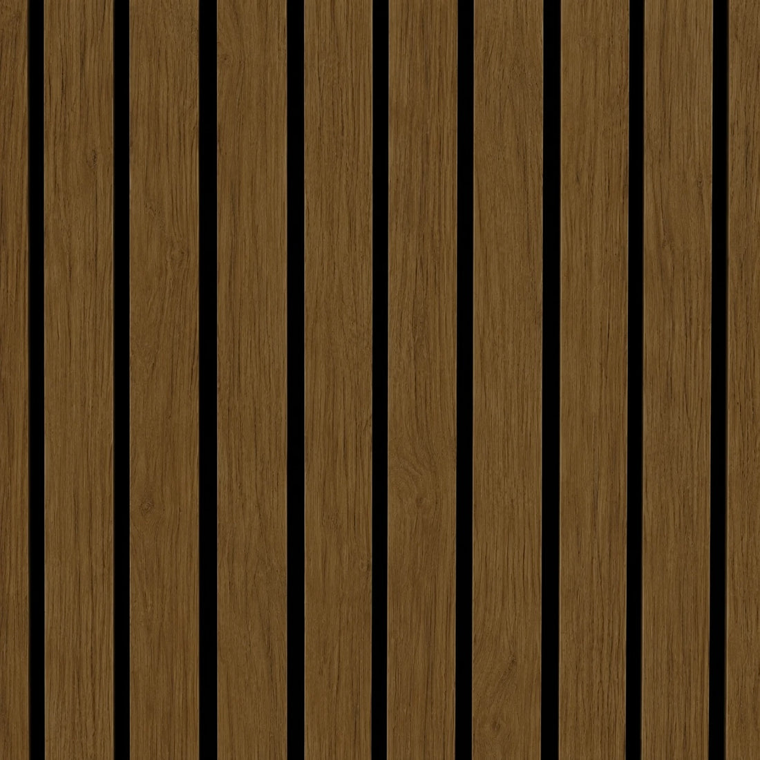 Teak Oak wide slat acoustic wall panel 240x60cm with 5cm slats on black felt
