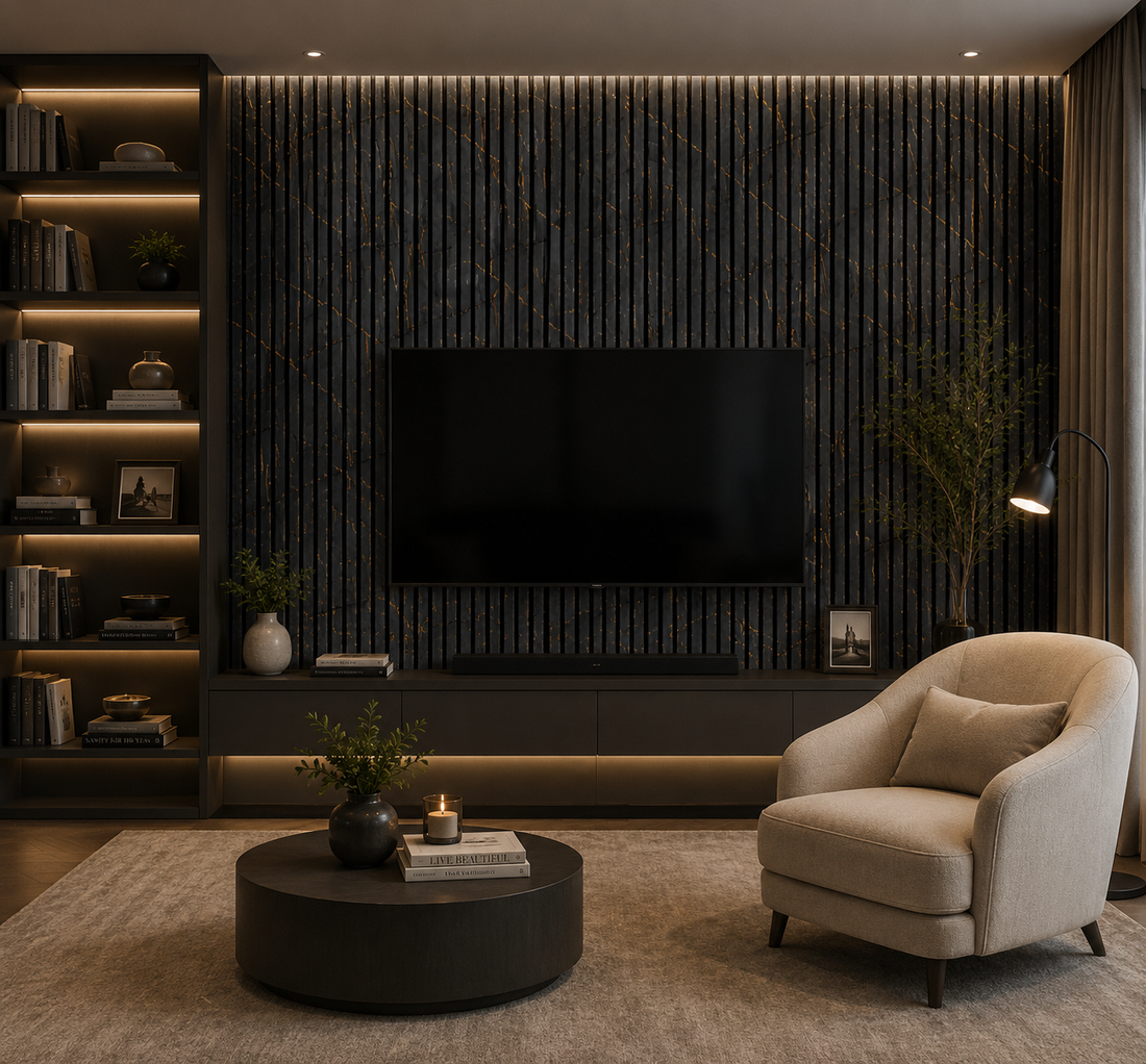 Acoustic Wall Panel 280x60cm - Gold and Black Marble