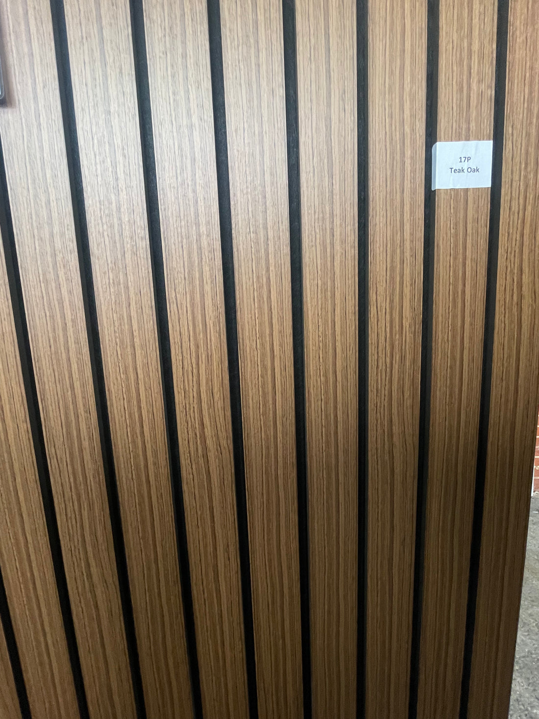 Teak Oak wide slat acoustic wall panel 240x60cm with 5cm slats on black felt