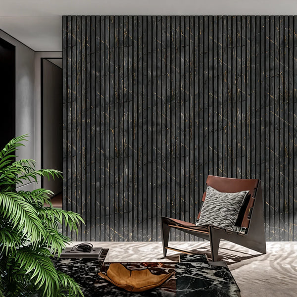 Acoustic Wall Panel 280x60cm - Gold and Black Marble 02WN | Home Hub Direct