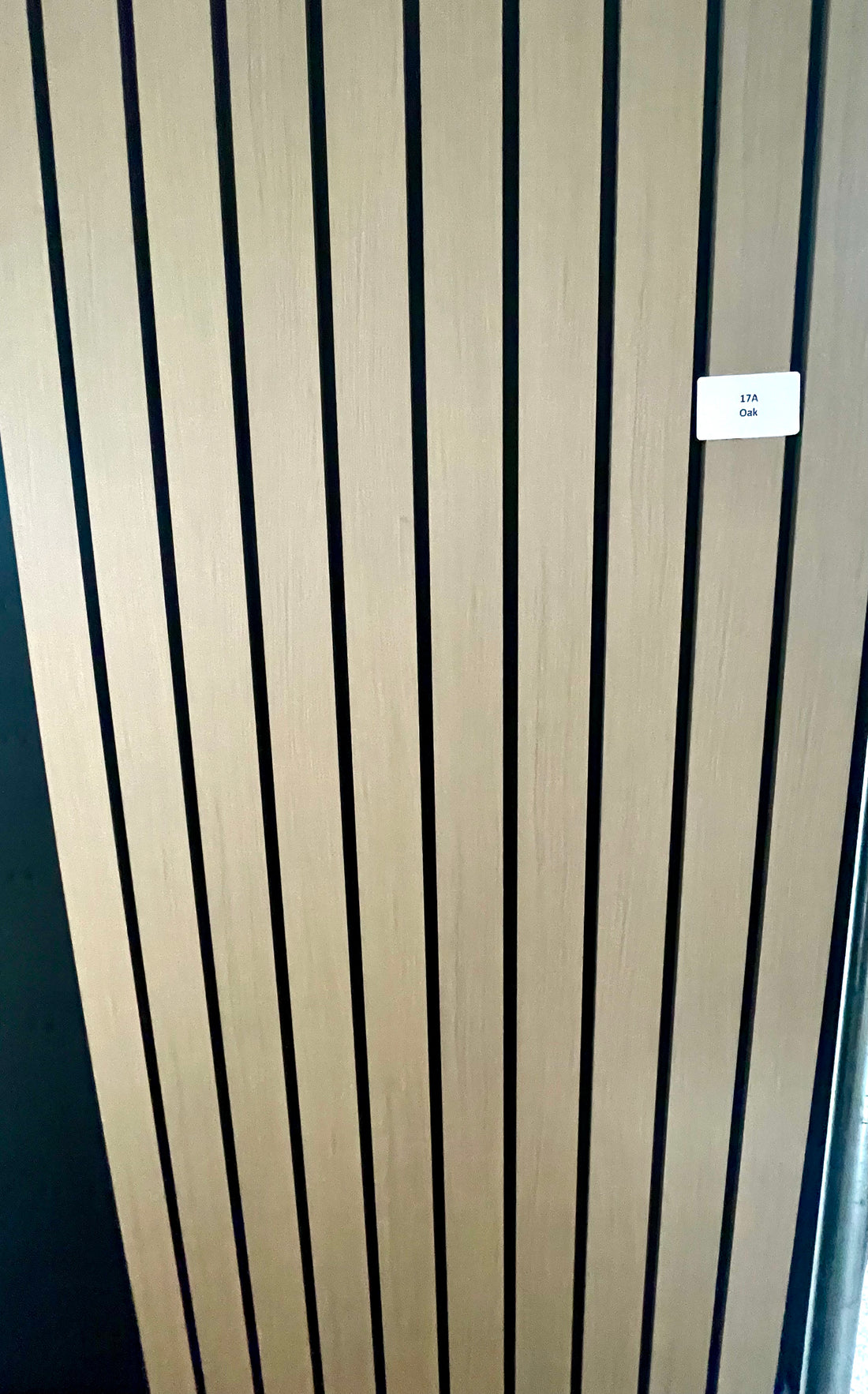 Oak wide slat acoustic wall panel 240x60cm with 5cm slats on black felt