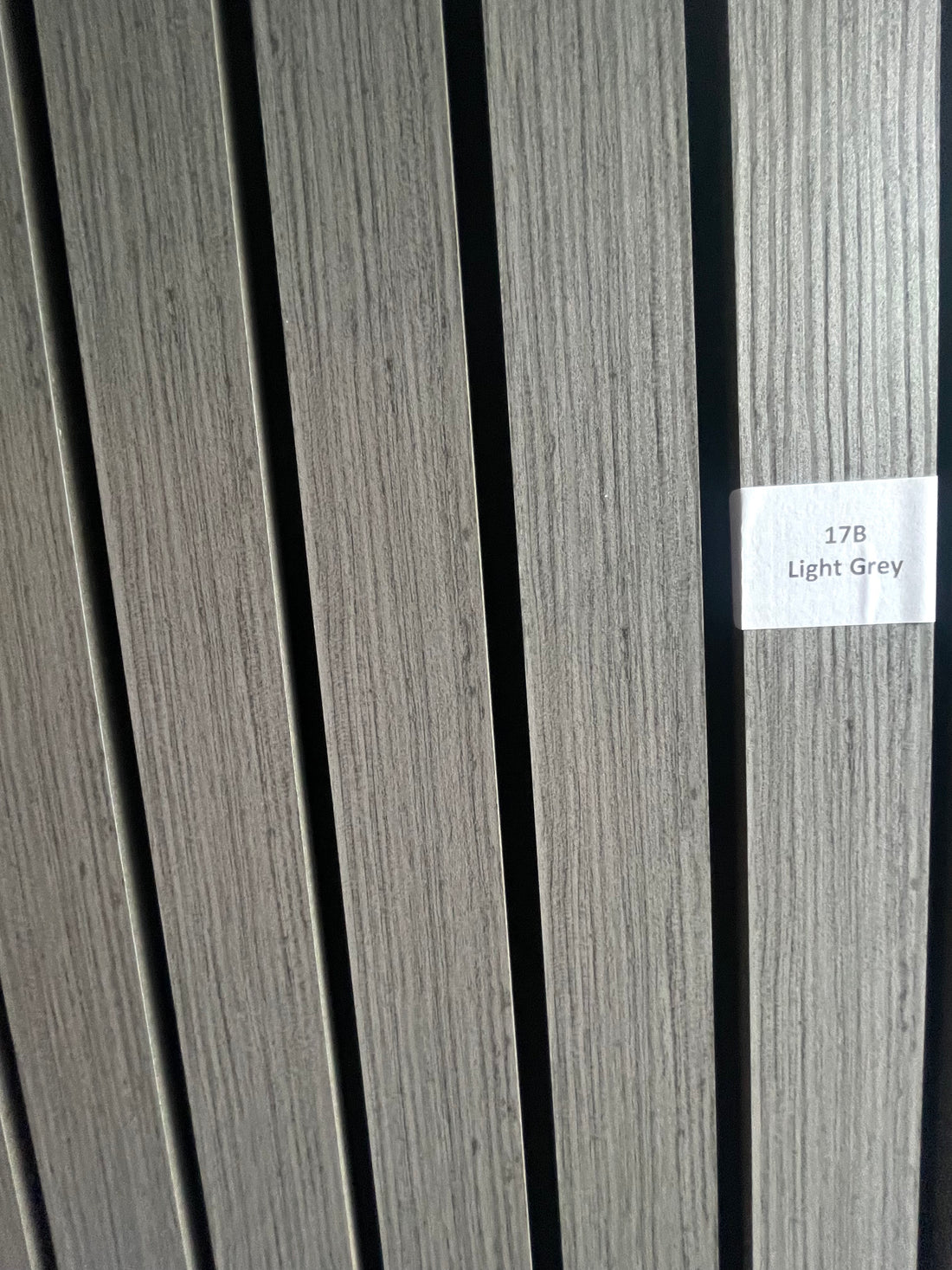 Light Grey wide slat acoustic wall panel 240x60cm with 5cm slats on black felt