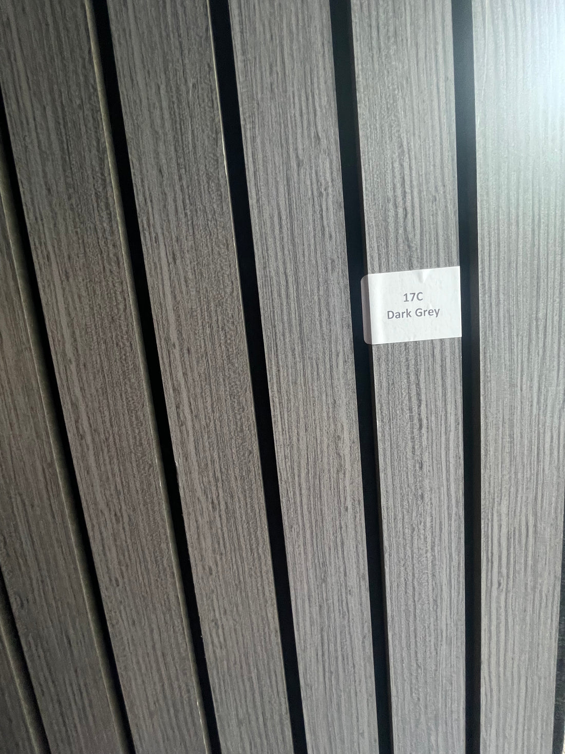 Dark Grey wide slat acoustic wall panel 240x60cm with 5cm slats on black felt
