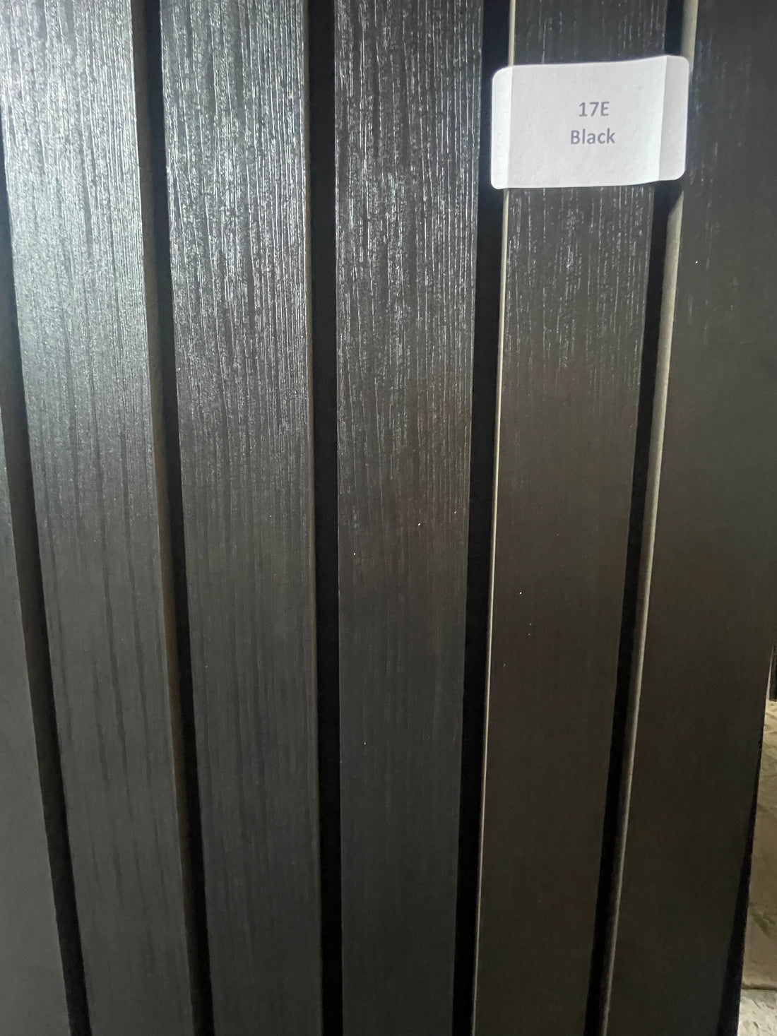 Black wide slat acoustic wall panel 240x60cm with 5cm slats on black felt