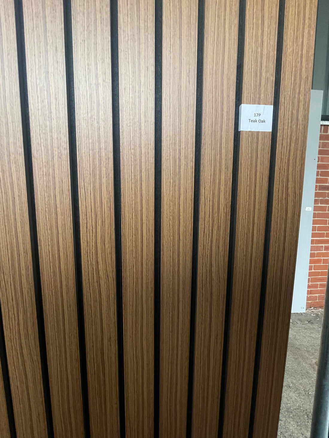 Teak Oak wide slat acoustic wall panel 240x60cm with 5cm slats on black felt