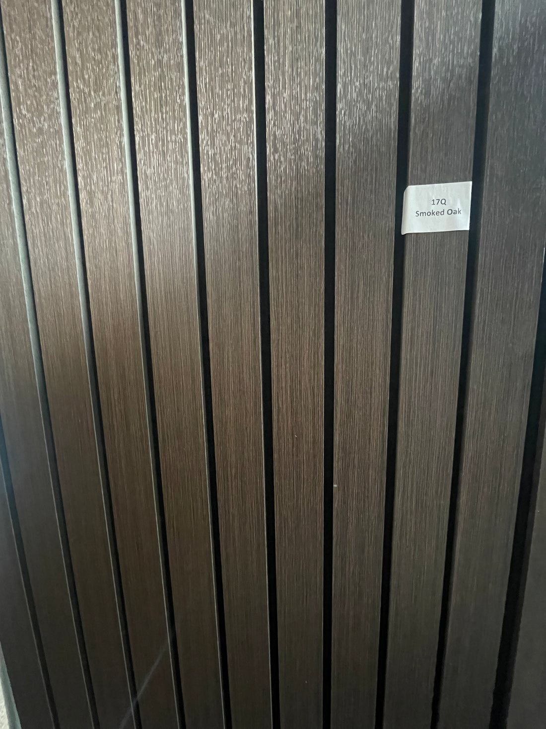 Smoked Oak wide slat acoustic wall panel 240x60cm with 5cm slats on black felt