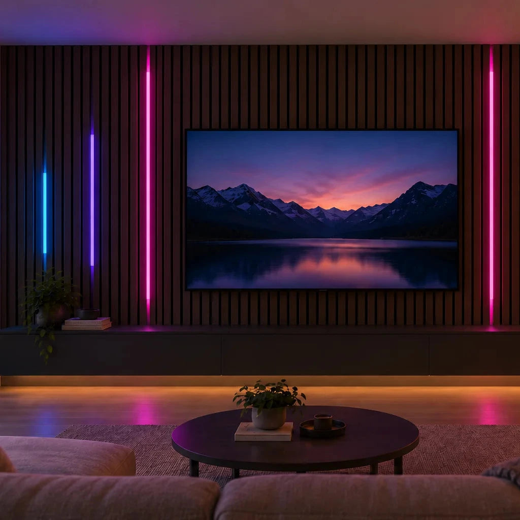 Multicolour LED lighting kit for wall panels, six strips in 60, 90 and 150cm lengths