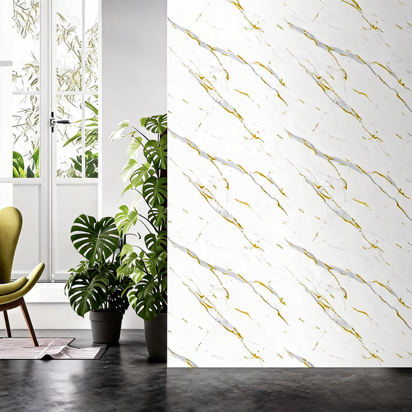 Wall Panel - Gold and White Marble - Wall Board - 240cm
