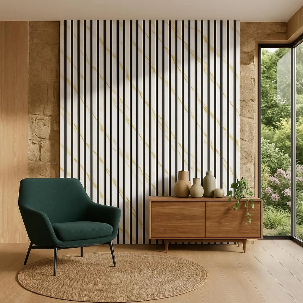 Acoustic Wall Panel 240x60cm - Gold and White Marble 01WX