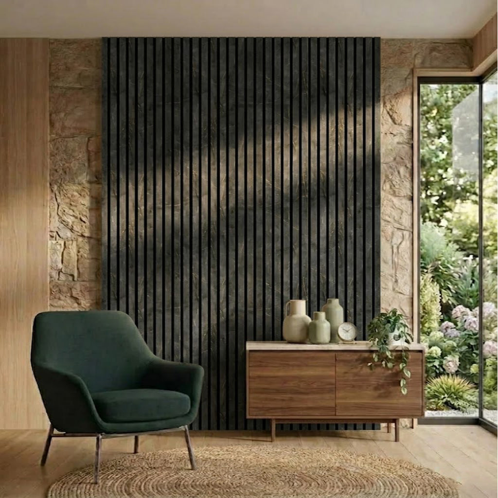 Acoustic Wall Panel 280x60cm - Gold and Black Marble