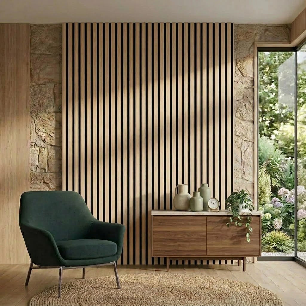 Acoustic Wall Panel 240x60cm - Teak/Dark Oak